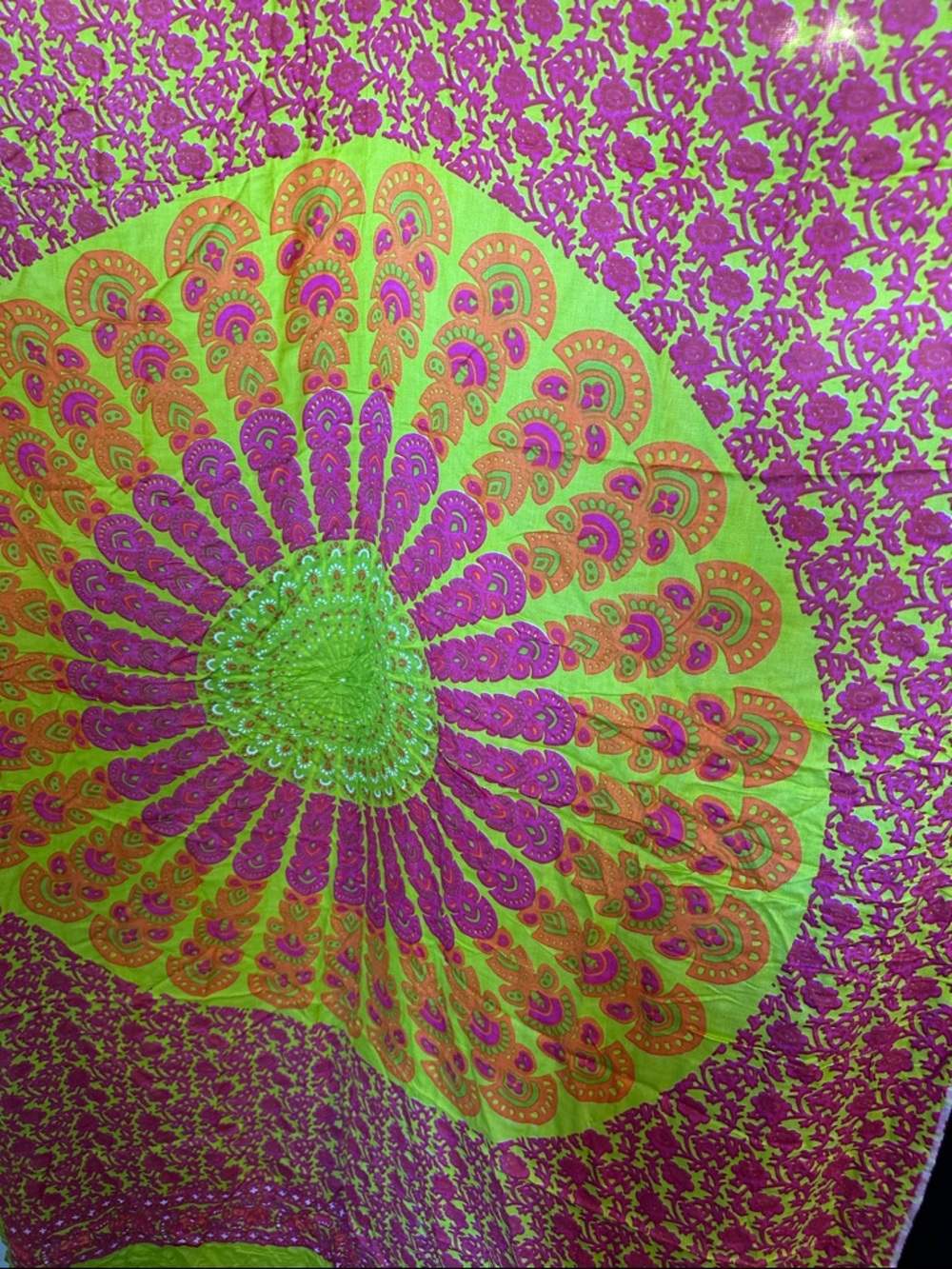 Vibrant Yellow & Fuchsia Mandala Swim Coverup Wrap 100% Rayon